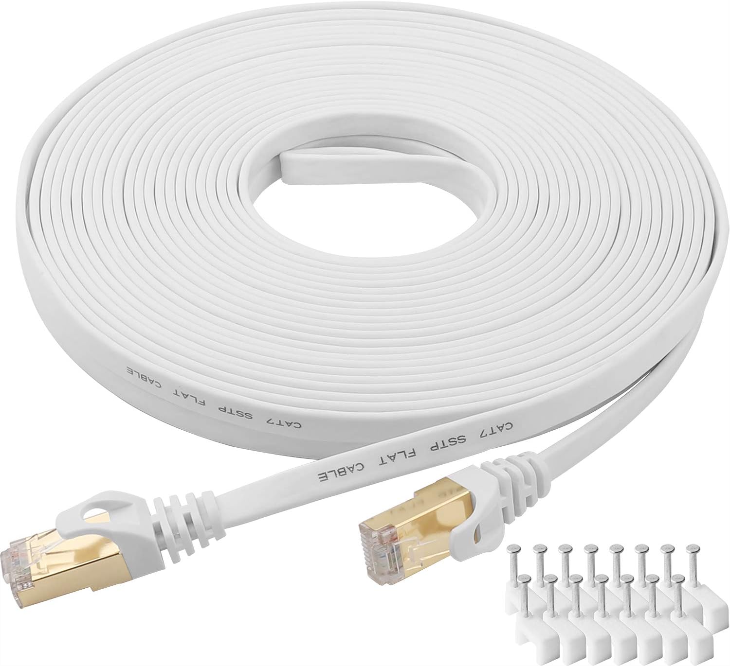 CAT 7 Ethernet Cable 25 Ft White Flat Gigabit High Speed Gigabit Shielded RJ45 LAN Cable: Computers & Accessories