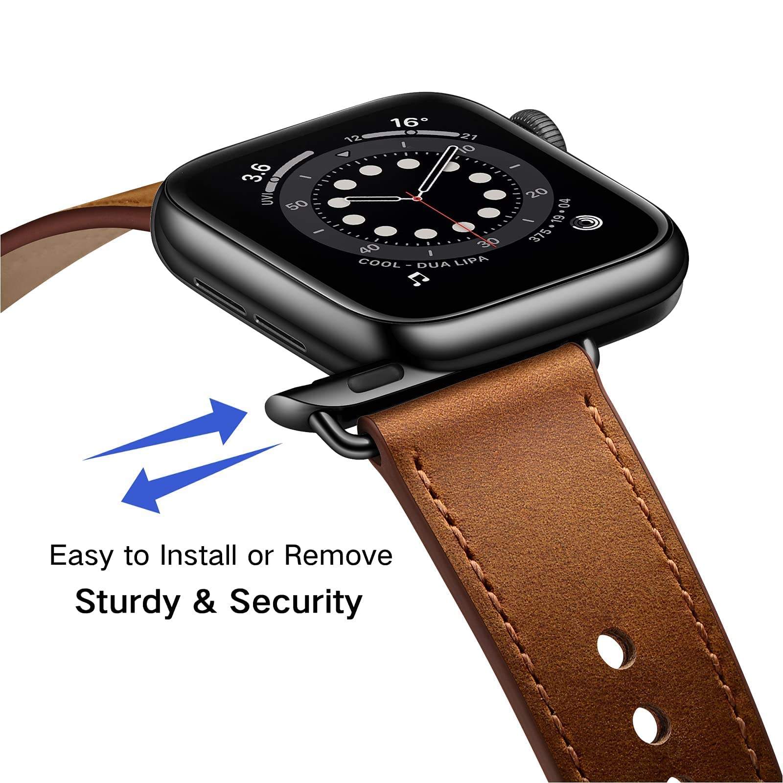 OUHENG Leather Bands Compatible with Apple Watch Band 49mm/46mm/45mm/44mm/42mm, Genuine Leather Strap for iWatch Ultra 2/1 SE Series 10 9 8 7 6 5 4 3 2 1 (Retro Brown/Black)