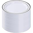 BESTVIP 100PCS Silver Plastic Plate, 10.25 Inch Disposable Dinner Plate Party with Silver Rim, Heavy Duty Disposable Plastic Plates for Party, Wedding and Birthday