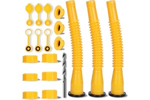 KILWANI Upgraded Gas Can Spout Replacement, 3-Pack Gas Can Nozzle Leak-Proof Design, with Flexible 8.1-inch Long Spouts Easy Pour, Fuel Can Vent Caps, Drill Bit, Fit for Most 1/2/5/10 Gal Plastic Gas Cans