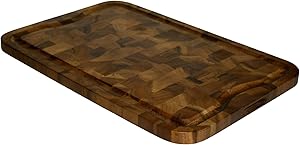 Mountain Woods Brown Organic End-Grain Acacia HardWooden Cutting Board for Kitchen w/Juice Groove | Chopping Board | Butcher Block - 24