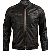 UrbanFocal Leather Jacket Men - Casual Real Lambskin Cafe Racer Style Men's Leather Motorcycle Jackets