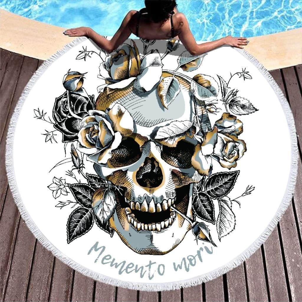 Skull Beach Towel Soft Beach Towel Blanket Round Bath Towel High Color fastness