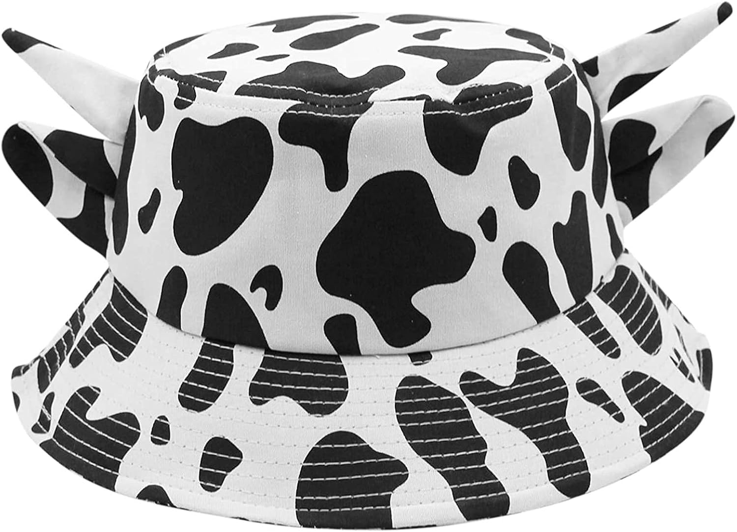 HUKTOR Unisex Cow Print Bucket Hat Cotton Cow Hat with Cute Horn Ears