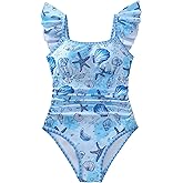 Sewetier Girls Swimsuit One Piece Color Contrast Trim Bathing Suit Ruched Tie-Back Padded Swimwear 7-16Y