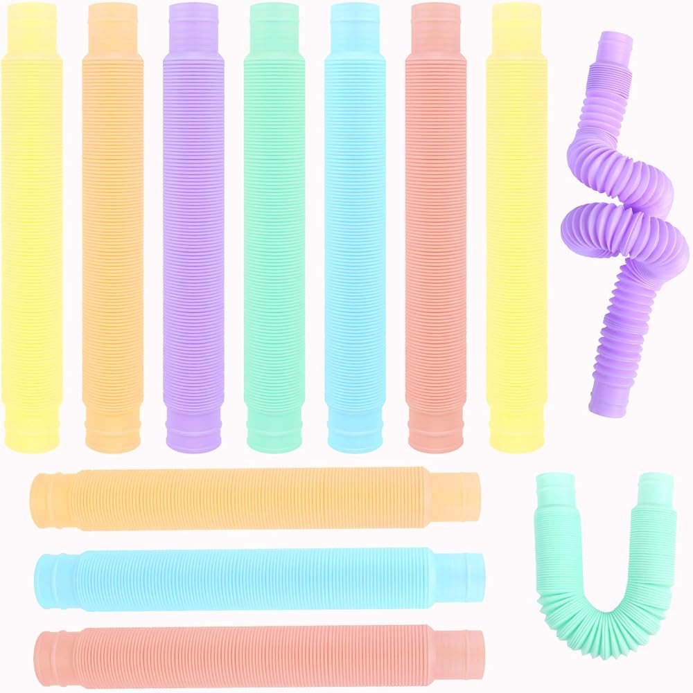 VEYLIN 12PCS Pop Tubes Fidget Toys Colorful Mini Sensory Tubes for Kids
