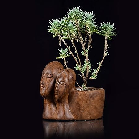 Lasaki Couple Ceramic Pot for Indoor Plants | Planters Flower Pots Gamla Succulent Pot Outdoor (Color: Antique) (L:15 cm, W:9 cm, H:13 cm)