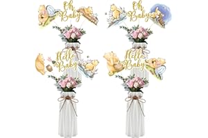 MEMOVAN 16pcs Classic The Pooh Centerpieces for Baby Shower Decorations Winnie Centerpieces Sticks Oh Baby Winnie Table Toppers for Winnie Birthday Party Supplies
