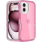 Follaroma for iPhone 16 Plus Case, Heavy Duty Shockproof Protection Phone Cases, Anti-Drop, Dual Layer Transparent Protective Cover Compatible with iPhone 16 Plus, 6.7 inch,Crystal Pink