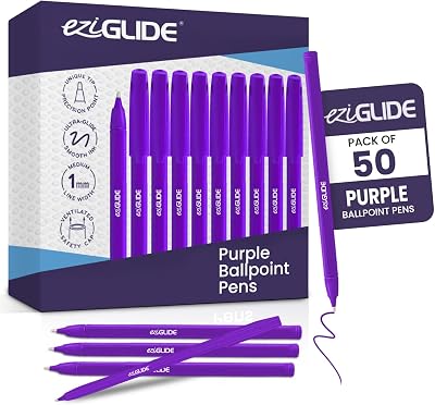 Eziglide Purple 50 Pack Ballpoint Pens Medium Point 1.0mm – Safe Cap