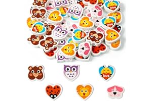 BeYumi 60Pcs Valentine's Day Heart Shaped Animal Mini Erasers for Kids Bulk Assorted Colorful Cute Novelty Heart Pencil Eraser School Classroom Prizes Student Homework Reward Gift Filling Party Favors