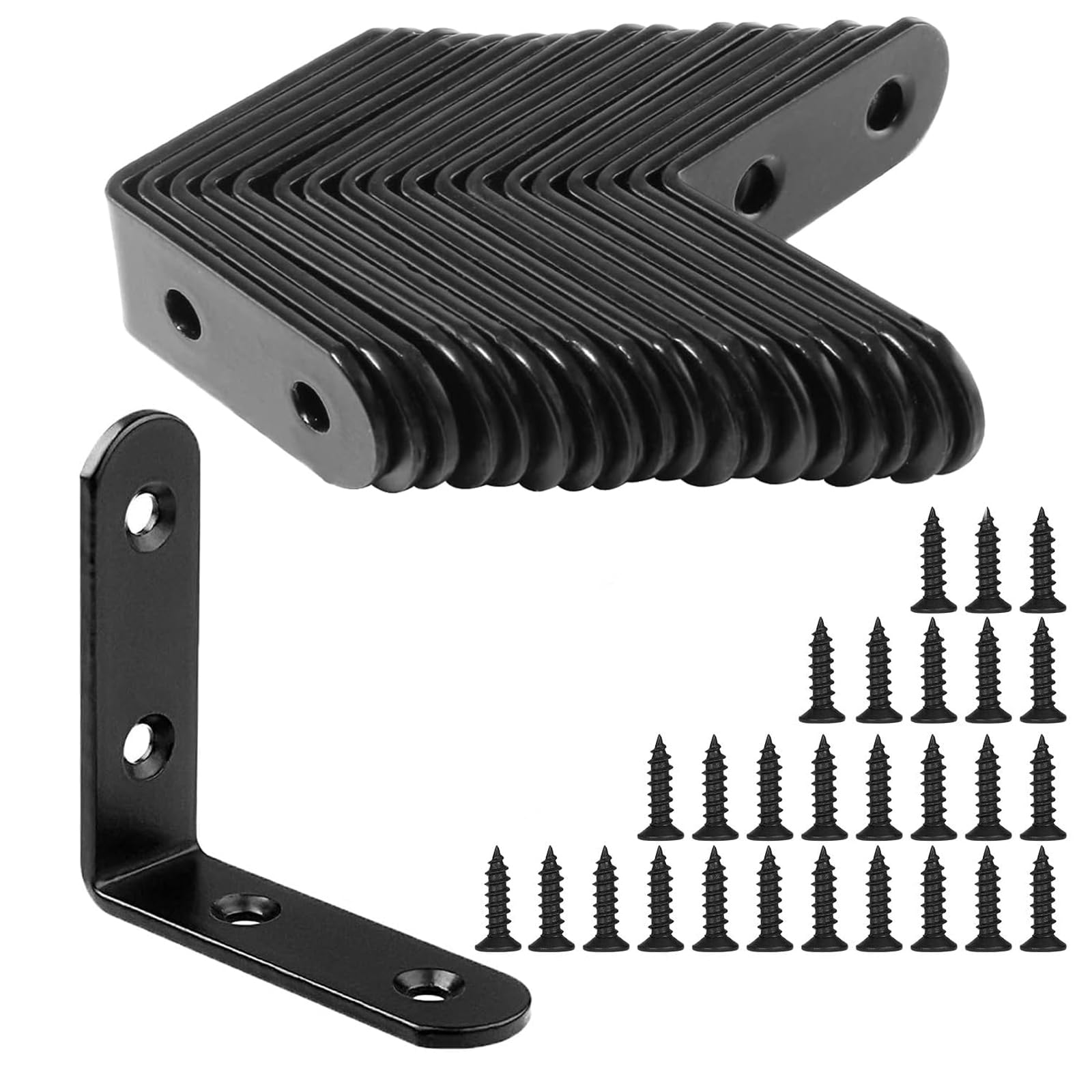 25Pcs L Bracket Corner Braces, 50 x 50mm Stainless Steel Corner Brackets, 90 Degree Right Angle Bracket, Metal L Brackets for Shelves Wood Furniture Cabinet Chair Drawer with 100 Screws