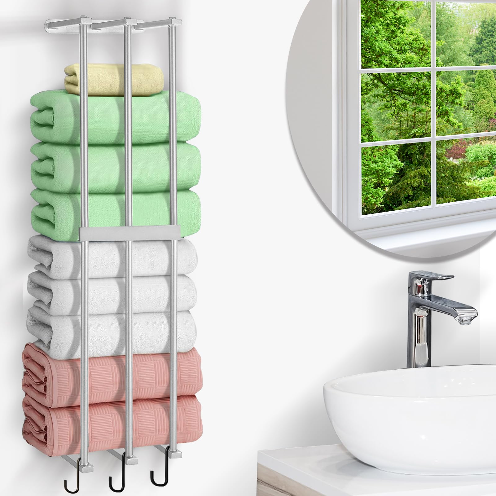 XIAPIA Towel Rack for Wall, Bathroom Organizer - Wall Mounted Towel Holder, 75x20x15cm, Sliver