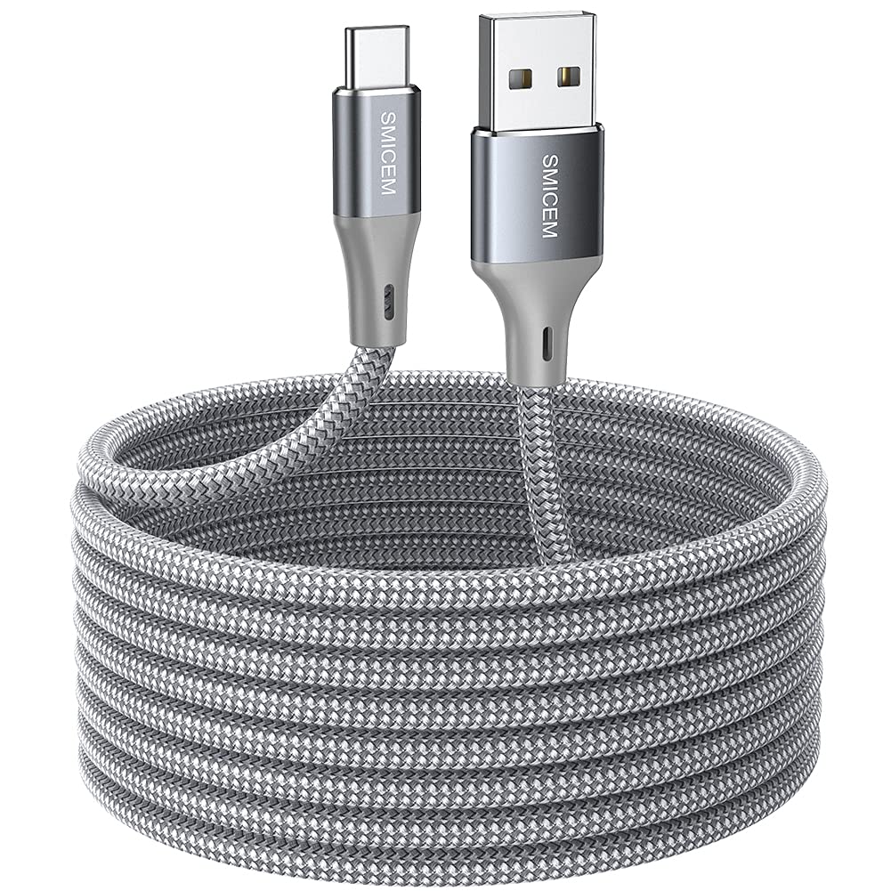 SMICEM USB Type C Cable 5M, USB A to USB C Extra Long Durable Nylon Braided Fast Charge Cable, Compatible Galaxy S8 S9 S10 LG G6 G7 V20 V30 V40 Note 8 9 10 and More (Assorted colors)