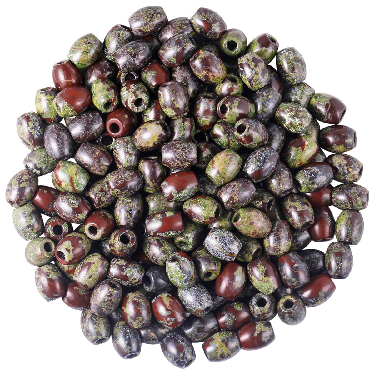 mookaitedecor 30pcs 16mm Natural Barrel Dragon Blood Stone Large Hole Gemstone Beads for Jewellery Making, Oval Loose Healing Crystal Stone Beads for Crafting European Bracelet Macrame DIY Projects