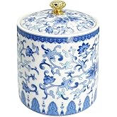 MOASIOP Vintage Blue White Salt Cellar with Lid - Airtight Ceramic Jar | Kitchen Spice Storage Jar, Decorative Seasoning Organizer, Suitable for Salt &amp; Pepper, Durable Ceramic Container