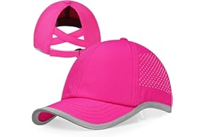 Little Girls Reflective Baseball Cap Criss Cross Ponytail Hat Kids Quick Dry Mesh Summer Sports Hat for Toddler Ages 3-8