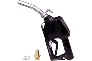 MENAITEK Black 3/4" Automatic Fuel Nozzle with Fuel Hose Swivel Barb Adapter Fitting,Hose Clamp,Auto Shut-off Fuel Nozzle,Max Flow 16GPM Fuel Transfer Pump Nozzle,13/16" Spout Used for Diesel,Gasoline