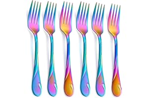 Seeshine Rainbow Dinner Fork Set, 7.8-inch Stainless Steel Flatware Forks, Shiny Rainbow Metal Table Forks Silverware, Set of