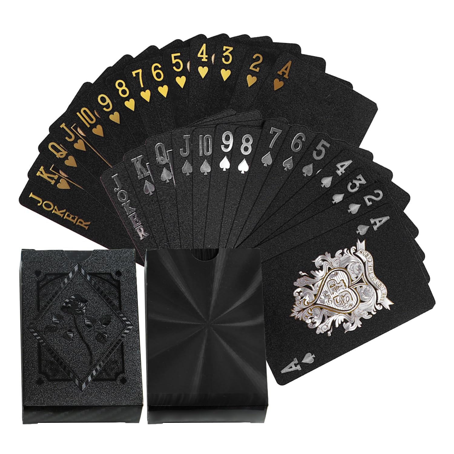 Cynasuretech Black 2nd Deck 54-Card Waterproof Plastic Card Sets for Home & Party