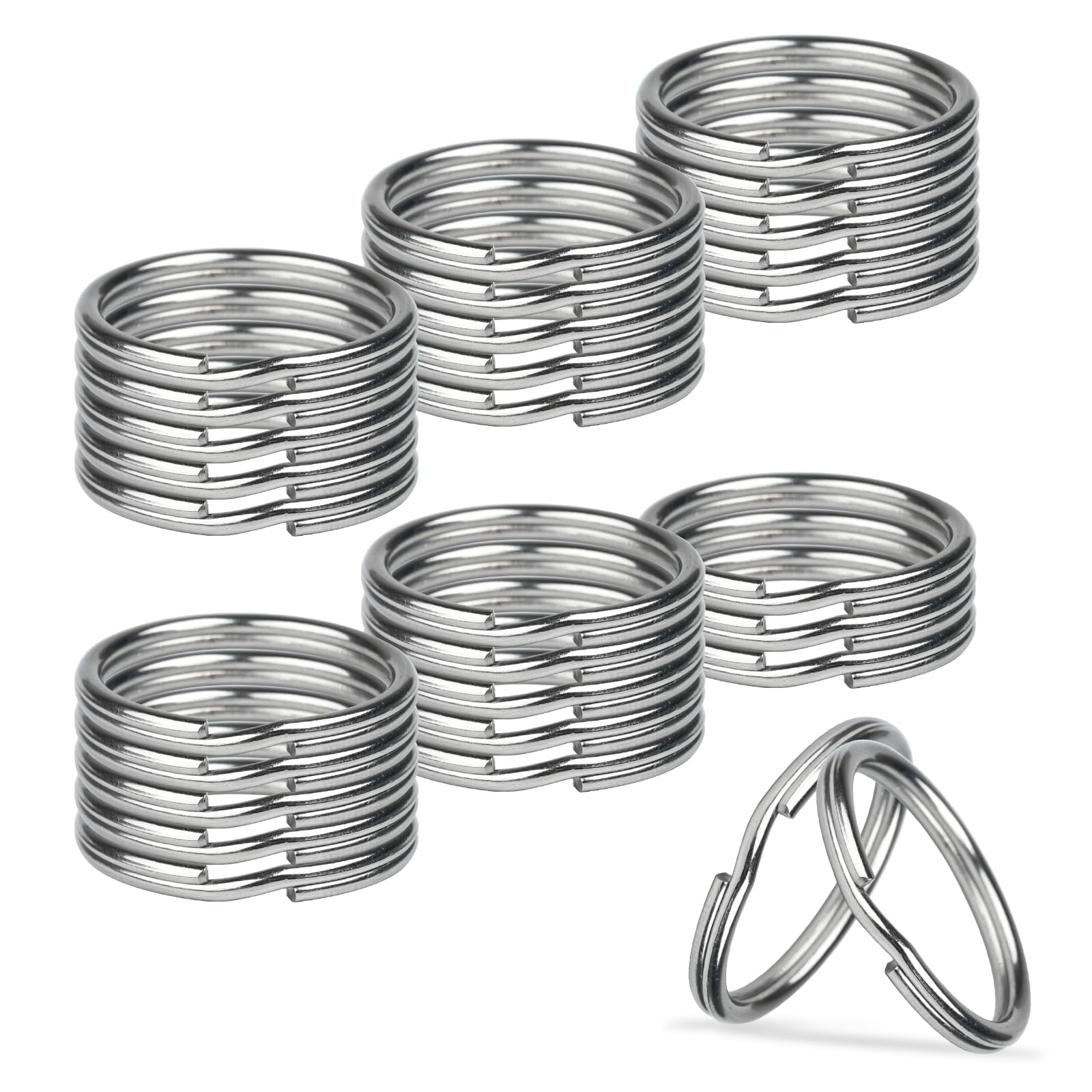 HUSAIHU 30Pcs Key Ring Hoops (30mm), Round Silver Key Rings, Stainless Steel Split Rings, Metal Key Chain Ring for Keys Organization, Craft and DIY Arts
