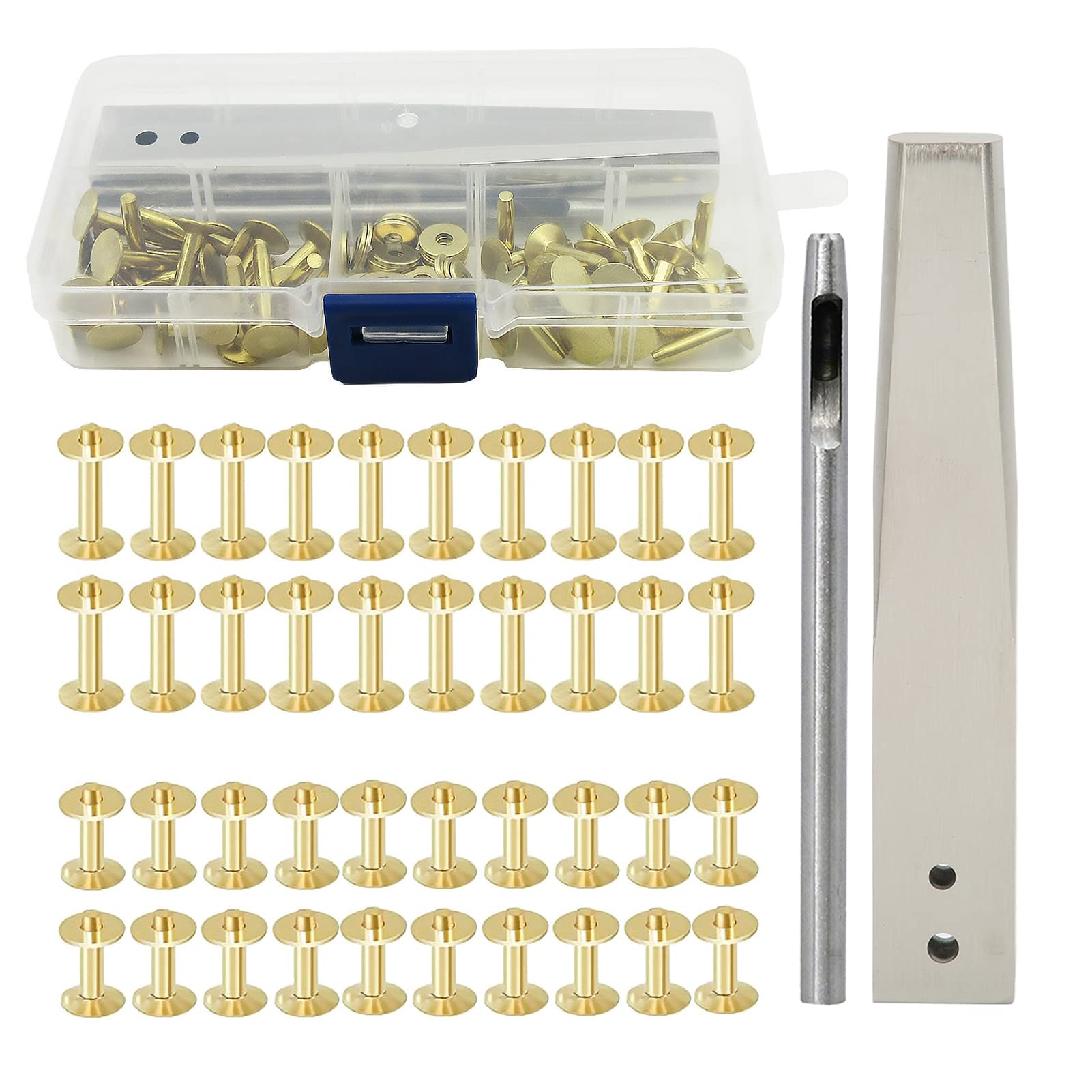 Copper Rivets and Burrs Kit, 40 Sets Copper Rivets Leather Pure Copper Rivet Setting Tool for Belts Wallets Collars Leather DIY Craft Supplies (Style A)