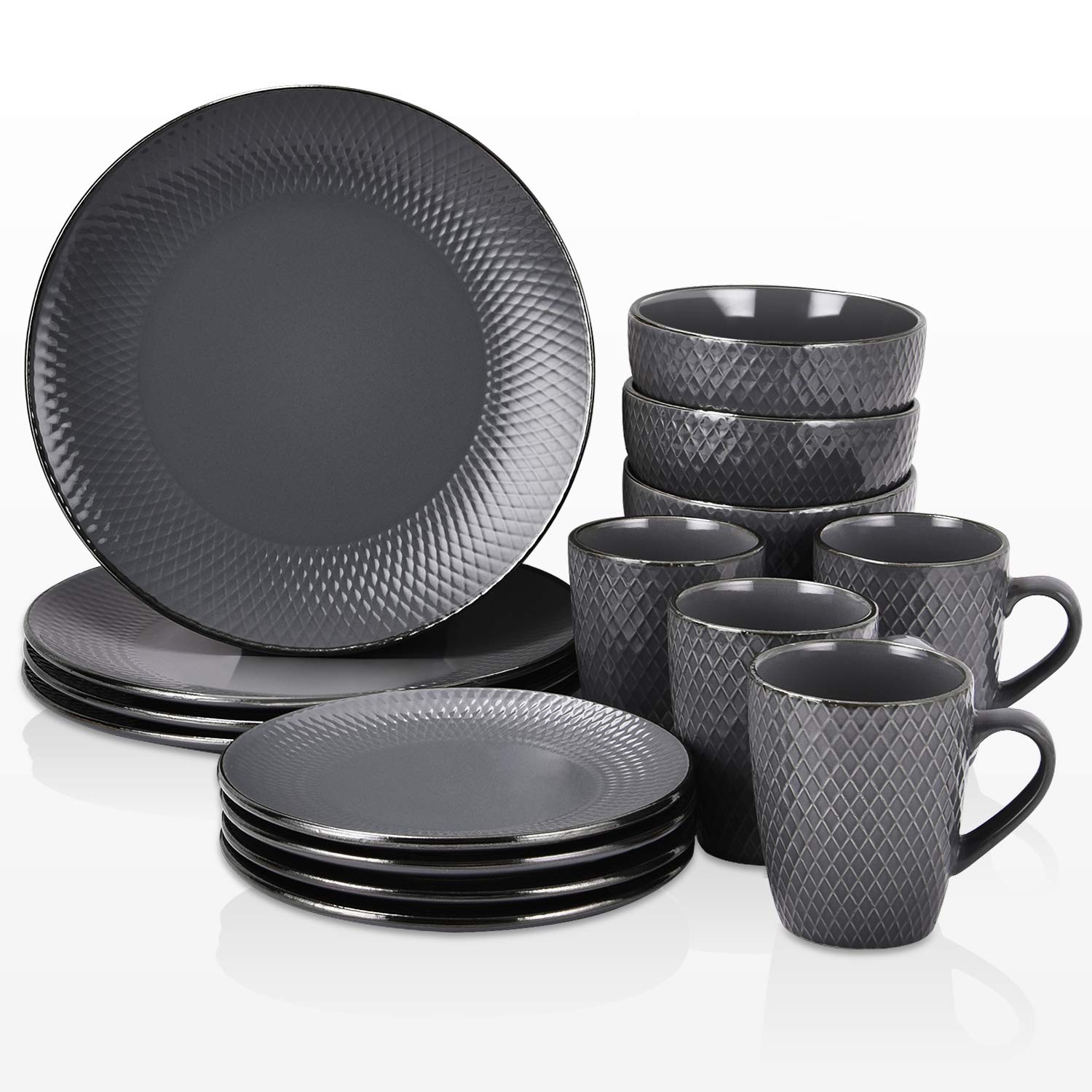 Uneven with Gray Dark Sets, Dinnerware Dishes Round Piece 16 Pattern 4