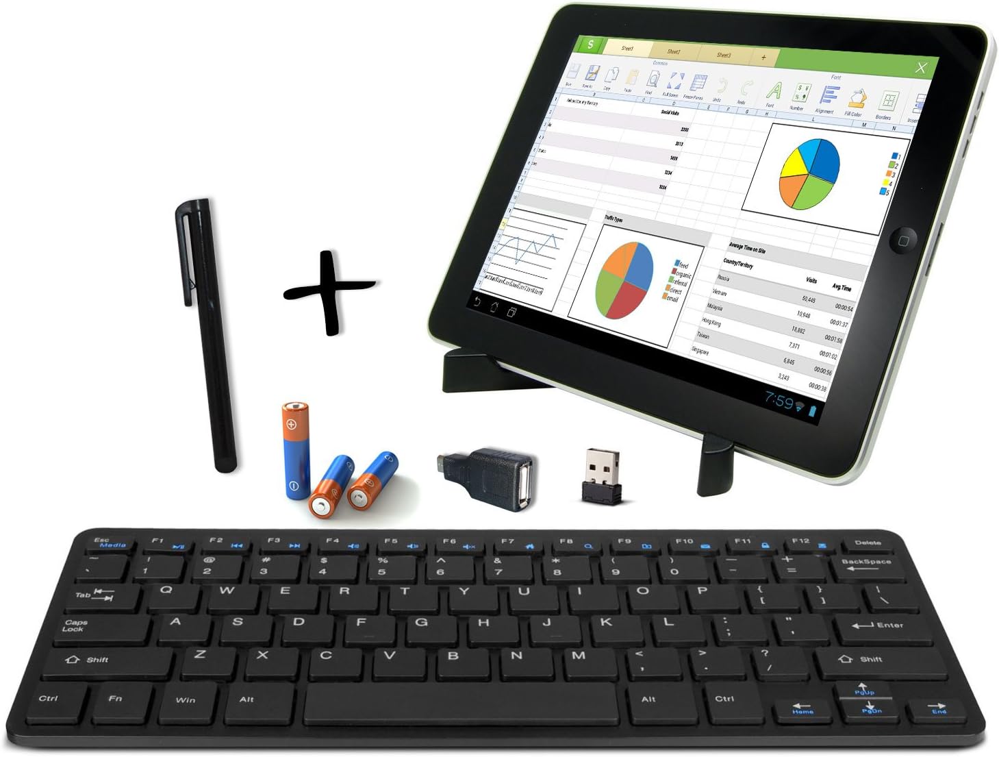 Ultra Slim Wireless Mini Keyboard and Portable FoldUp Stand SET for