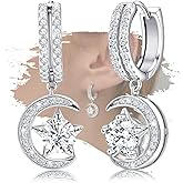 Sterling Silver Earrings for Women Dangle Hoop Charms Hypoallergenic Fashion Jewelry Star Moon Birthday Gift