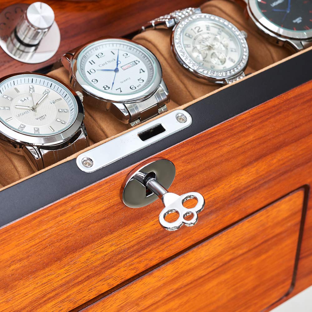 JQUEEN Automatic Wood Watch Winder Display Box 4+9 Storages,with 4 Rotation Mode Setting, Adjustable Watch Pillow for Men’s and Lady’s Automatic Watches Shaker