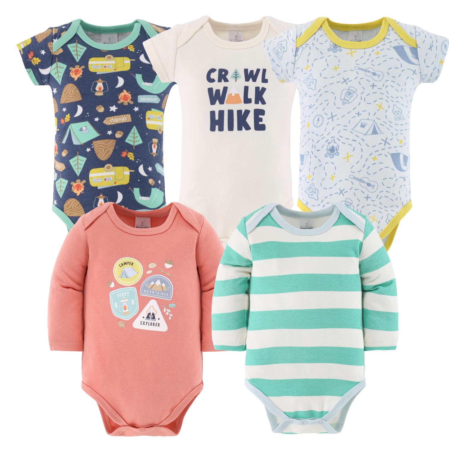 The Peanutshell Baby Layette Gift Set for Baby Boys or Girls - 30 Piece New Born Unisex Gift Set, Clothes & Newborn Essentials Must Haves - Clothes 0-3 Months - Happy Camper