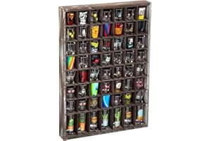 J JACKCUBE DESIGN - Rustic Wood Shot Glasses Display Case 56 Compartments Wall Mount Pint Glass Shadow Box Bar Cabinet Collection Freestanding - MK524A