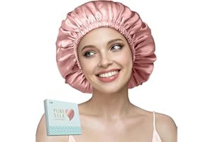 YFONG Double Layered 100% Silk Bonnet for Sleeping Women, 22 Momme Pure Mulberry Silk Sleep Cap with Adjustable Elastic Band Stay On Head，Reduce Frizz, Keep Hairstyle, Soft & Breathable, Pink, M