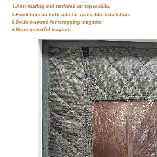 WOHOMZY THERMAL DOOR CURTAIN FITS DOORS SIZE 50″X80″,CURTAIN SIZE 53″X82″, MAGNETIC INSULATED CURTAIN SIDE OPEN, VISIBLE PANELS,KEEP WARM IN WINTER COOL IN SUMMER,DIAMOND PATTERN,GRAY