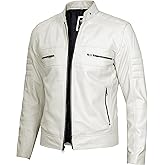 fjackets Cafe Racer Leather Jacket Men - Real Lambskin Natural Grain Leather Moto Style Jackets For Mens