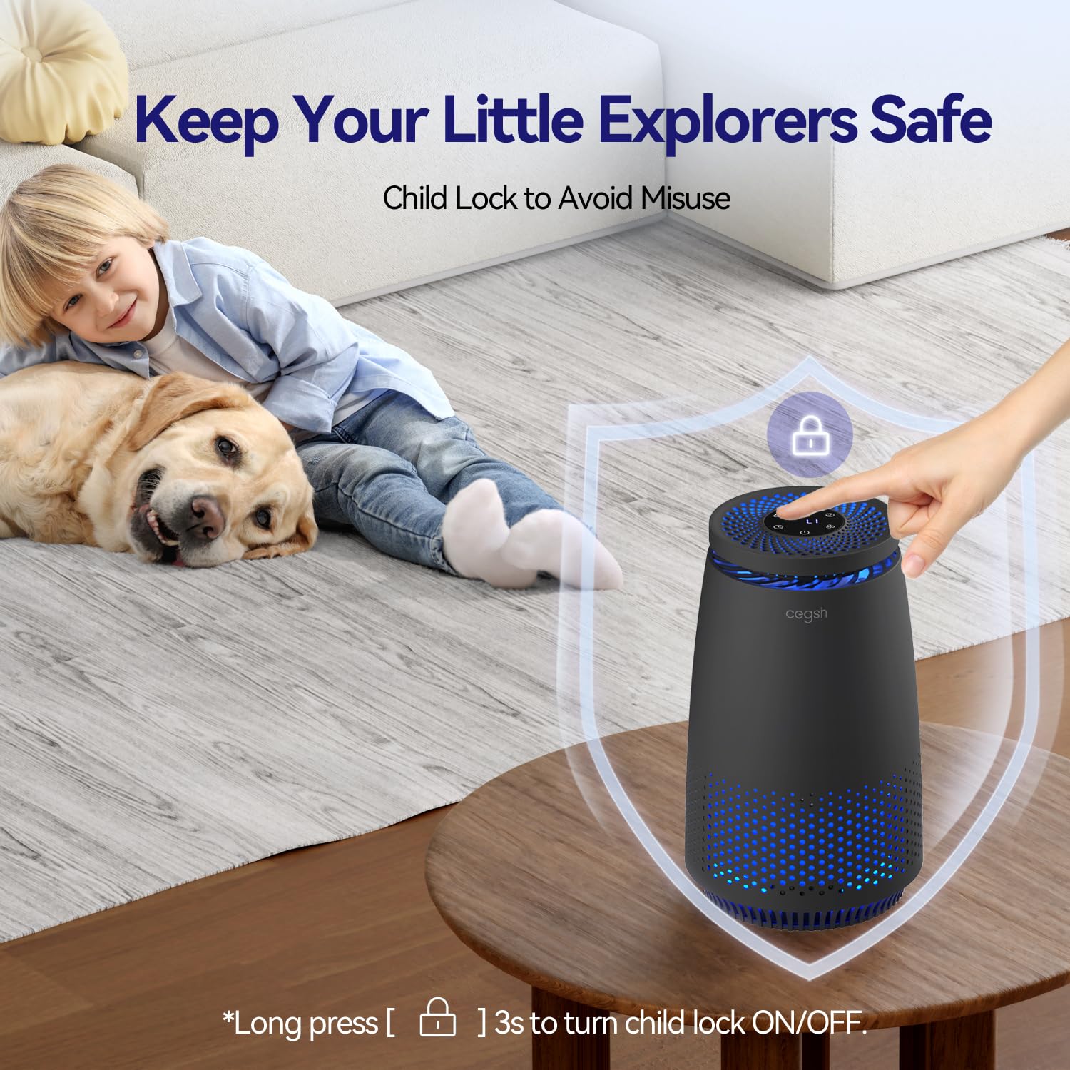 Air Purifiers for Home Bedroom, 3-in-1 HEPA Filter for Pets Dander Dust Pollen Smoke Odors, Quiet Air Cleaner with Sleep Mode, 12H Timer, Night Light, Aromatherapy, Safety Lock, Black