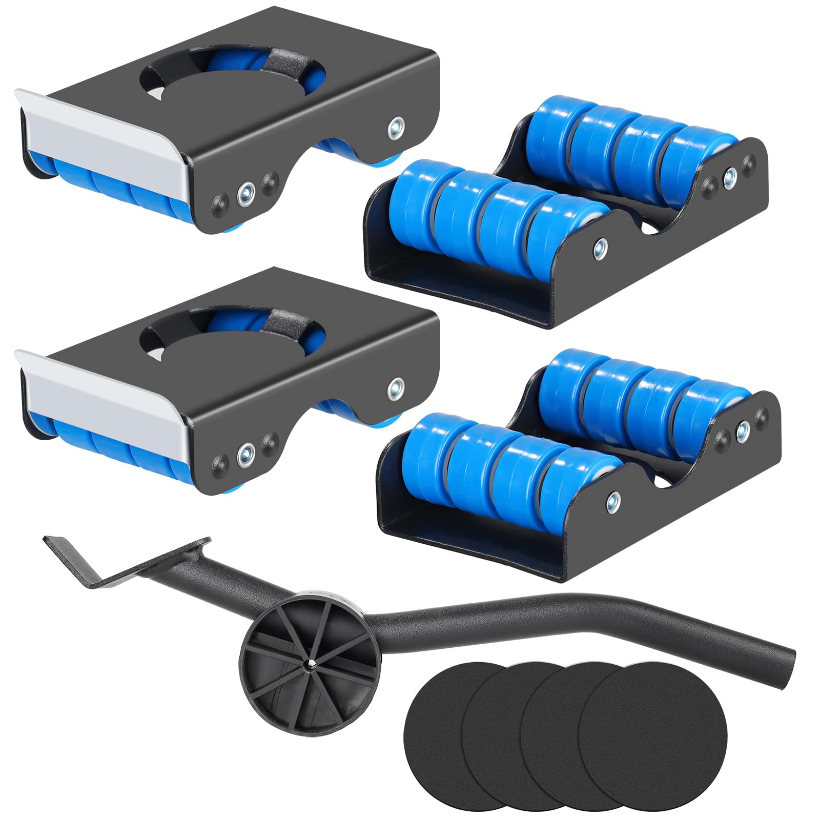 Esilihom Furniture Sliders with Wheels,Heavy Duty Transport Roller Set - 4 Metal Sliders and Pry Bar, Furniture Lift Mover Tool,Dolly Trolley for Sofa, Fridge, Bed, Washer, 350kg Max Load Capacity