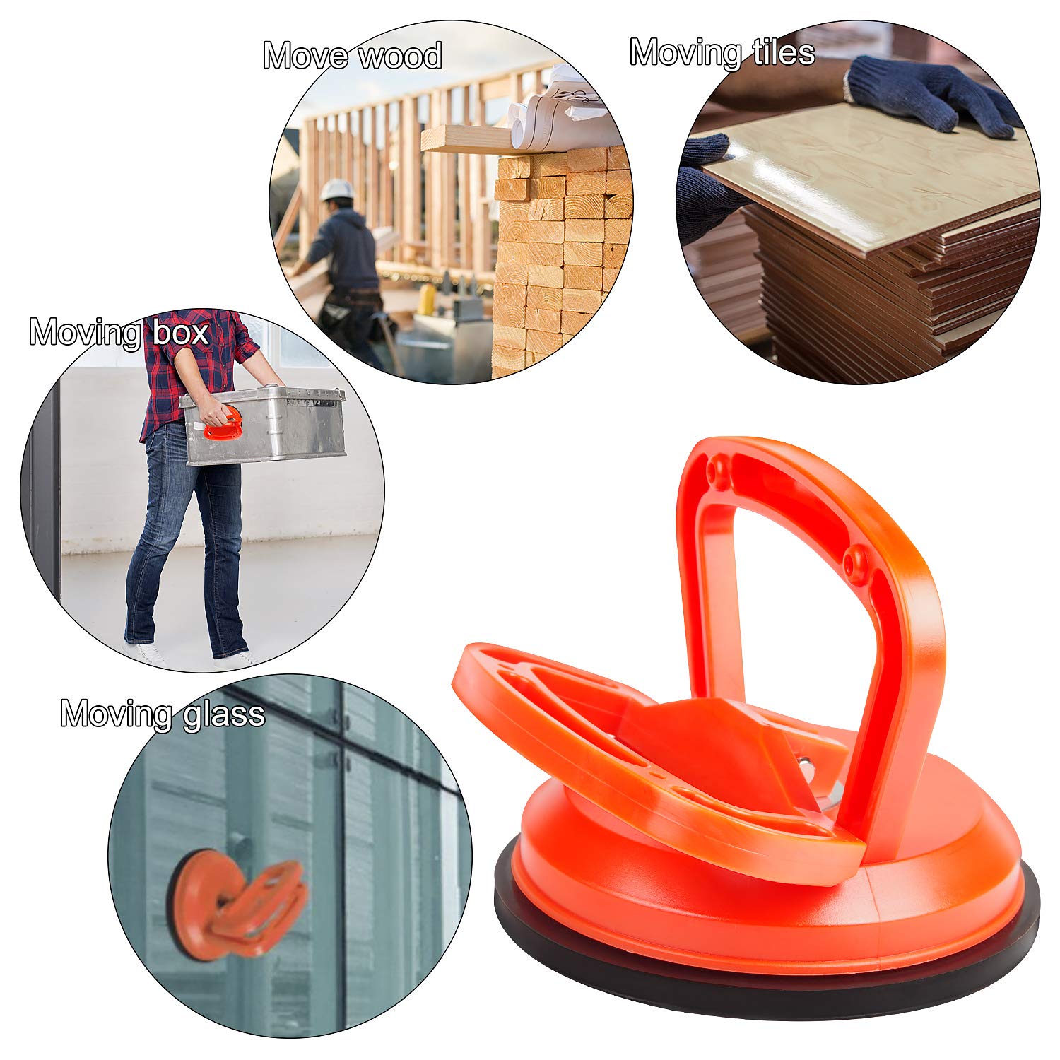 EXLECO 2 Pcs Suction Cups 40KG Heavy Duty Suction Lifter Orange, 2×suction Cup, Single Claw, 40kg - Image 5