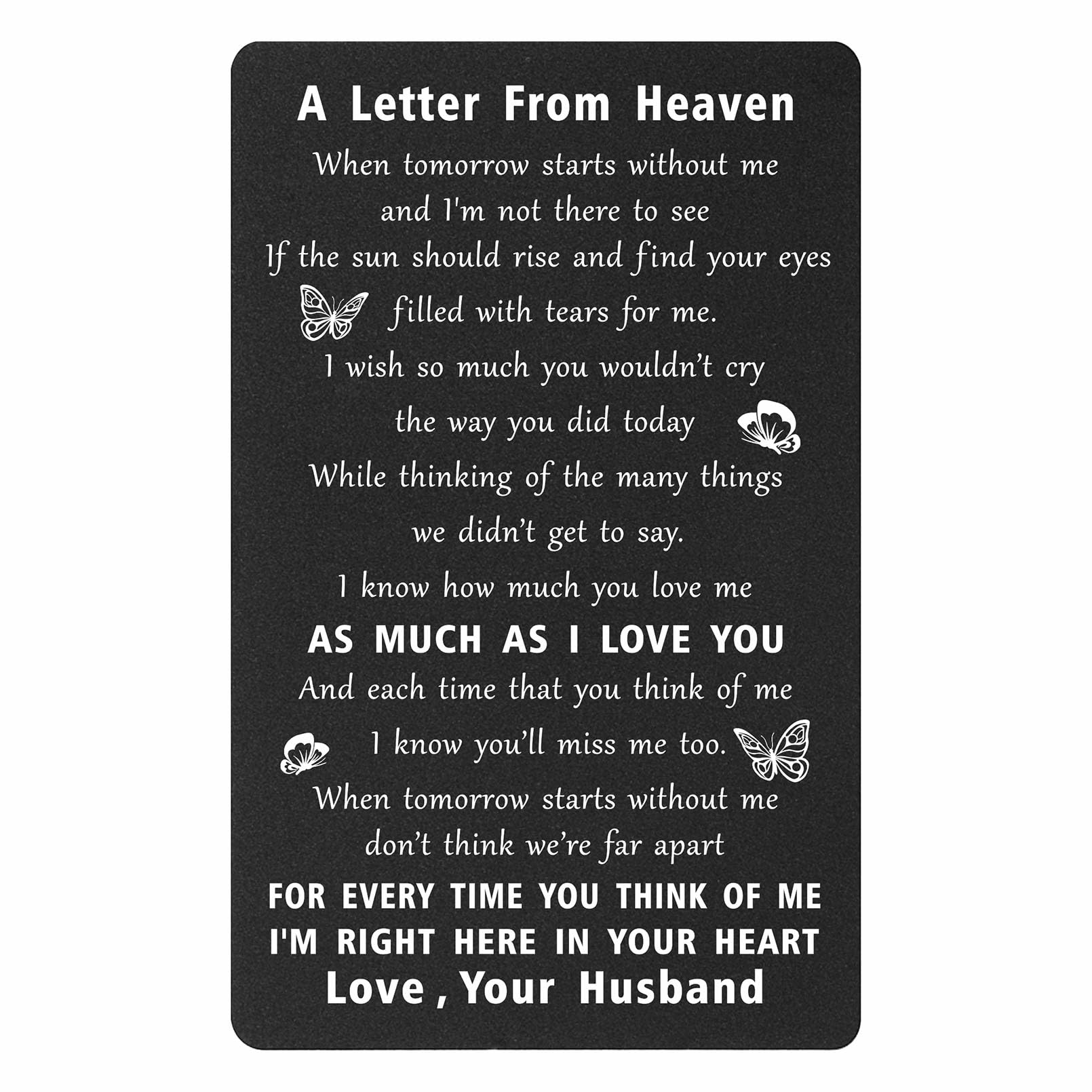 ENGZHI Loss of Husband Sympathy Cards - A Letter from Husband In Heaven To Wife - Husbands Memorial Gifts, Bereavement Grief Metal Wallet Card