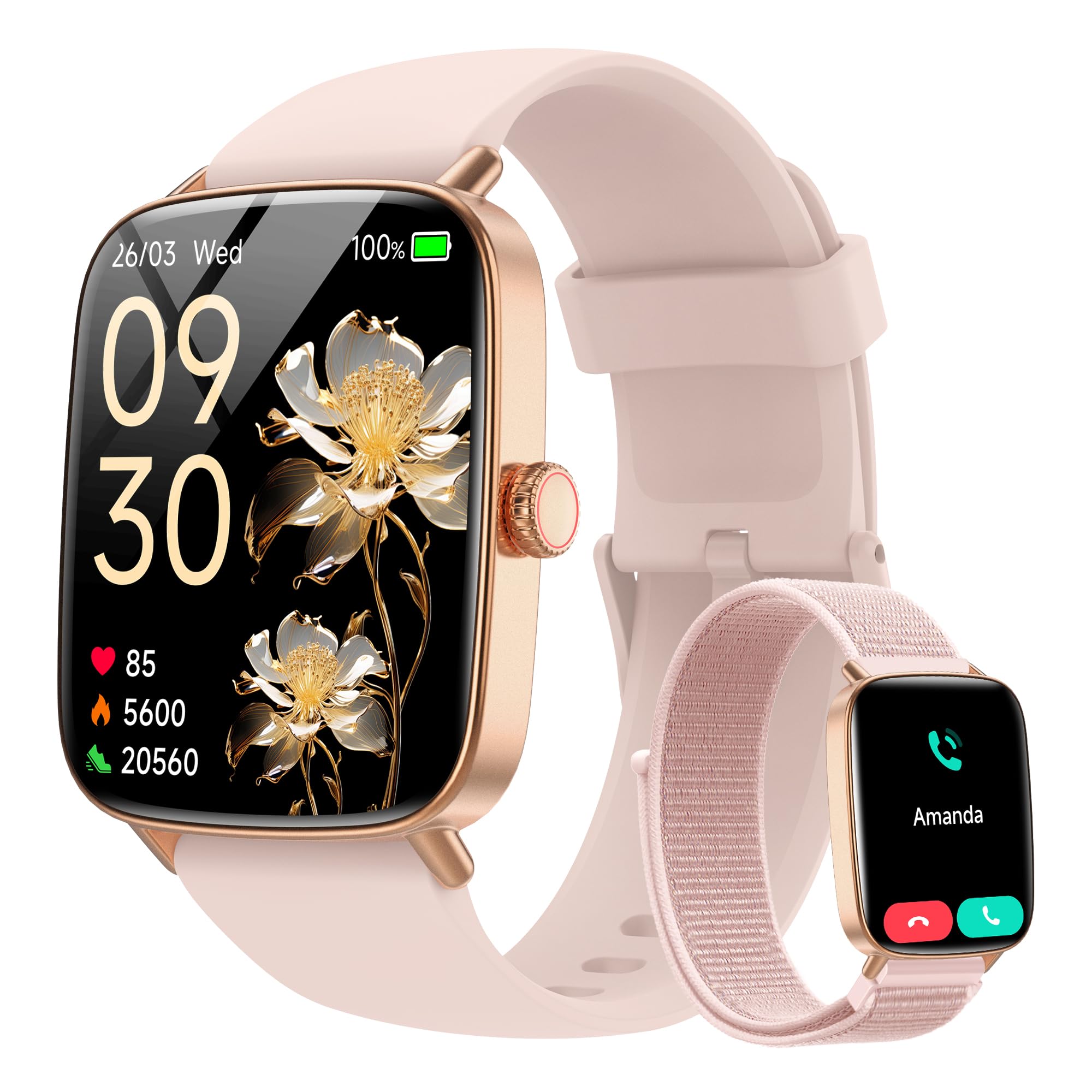 Photo 1 of Smart Watch for Women, 1.85" HD Dynamic Dial Smartwatch for Android & iPhone with Answer/Make Call, Fitness Tracker with 110+ Sport Modes, Heart Rate/SpO2/Sleep Monitor, IP68 Waterproof (2 Bands)