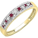 Dazzlingrock Collection Alternate Round Gemstone & White Natural Diamond Triple Row Anniversary Ring for Women in Real Solid Gold