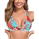 RELLECIGA Women’s Triangle Bikini Top Crisscross Back Swimsuit Padded Push Up Bathing Suit Top