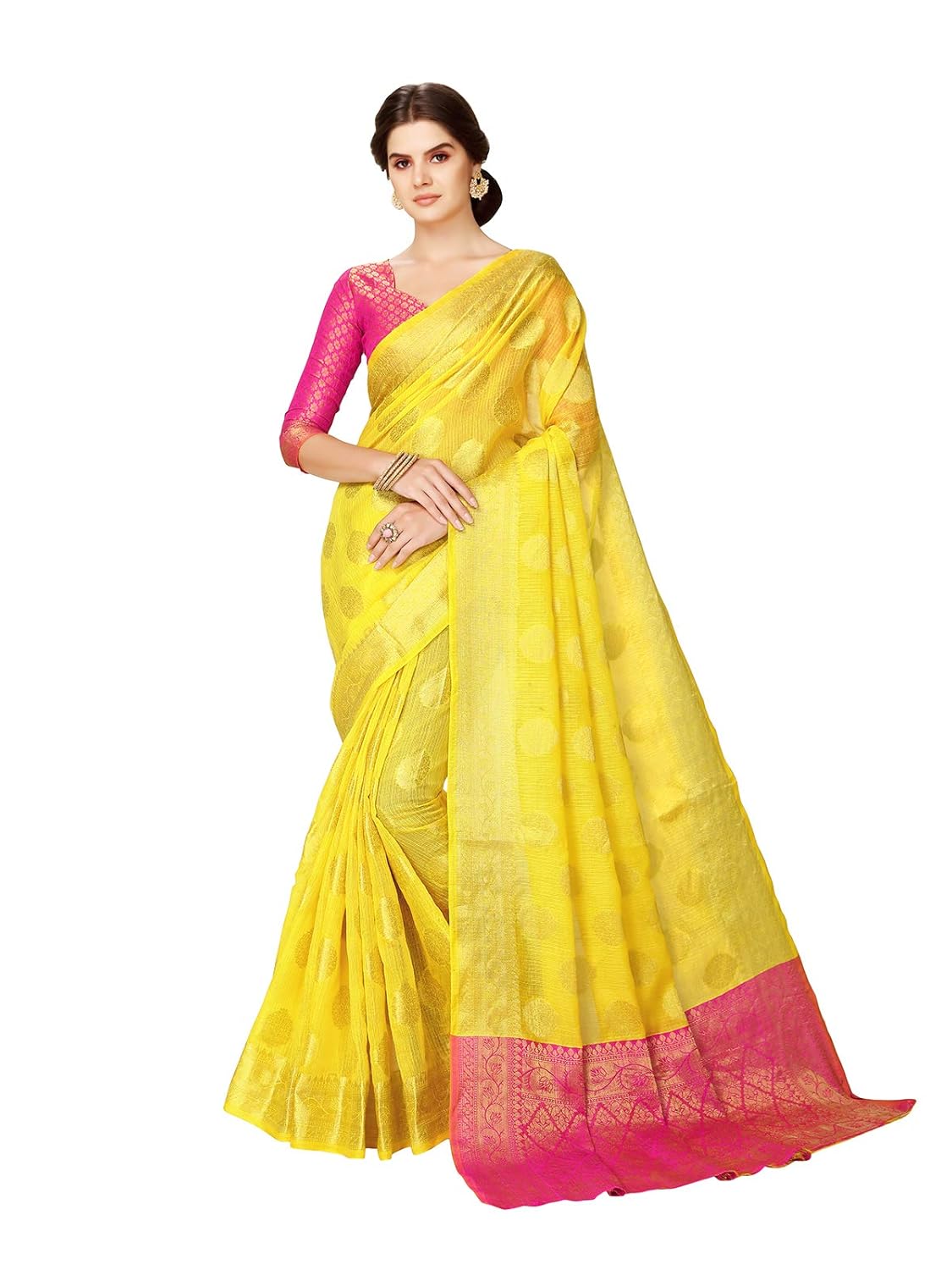 glory sarees women's maheshwari silk fabric (maheshwarisilk104_yellow_pink)