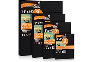 CONDA Black Canvas Board for Painting, 12 Pack Multi Size 11x14, 9x12, 8x10, 5x7(3 of Each), Primed, 100% Cotton, Acid Free A