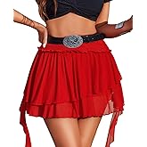 Avidlove Women's Pleated Mini Skirt Mesh Layered Ruffled Skirt Casual Ruffles Flowy Hem S-XXL