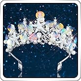 JEAIRTS Mermaid Crown Silver Shell Tiara Sparkly Ocean Princess Hair Accessories for Women