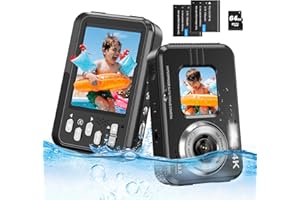 GILAYGROW 4K Waterproof Camera Underwater Camera Snorkeling 11FT with 64GB Card Dual Screens Selfie 48MP Autofocus 16X Zoom Compact Digital Camera Waterproof with 2 Batteries (Black)