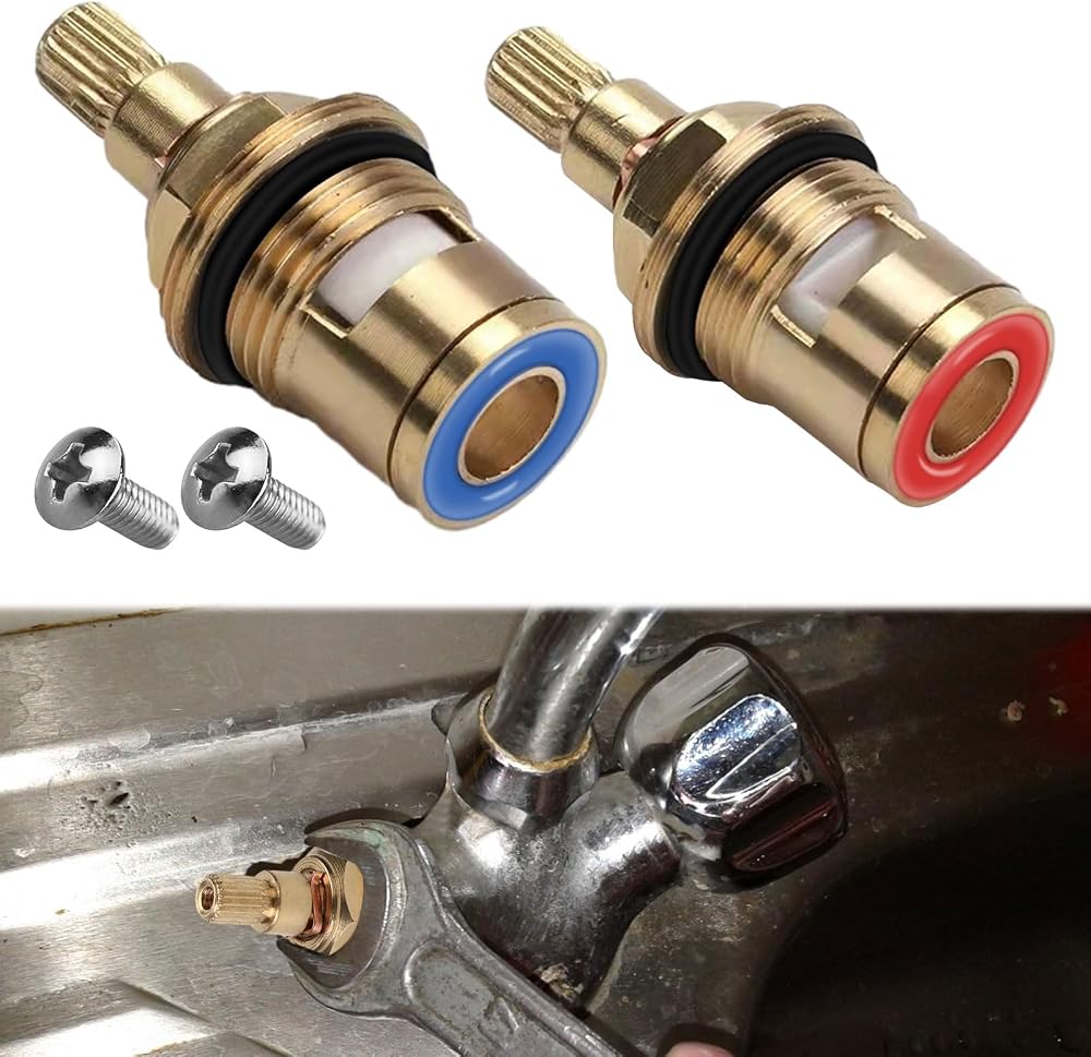 Eophmi Ceramic Tap Cartridge 1/4 Turn 2 Pcs Replacement Brass Golden