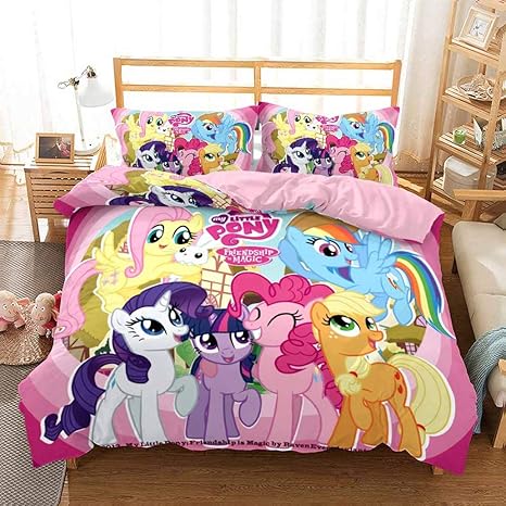 Amazon Com Jacrarr My Little Pony Duvet Covers Queen Size For Kids Friendship Magic Theme Bedding Set 3 Piece Boys Girls Unicorn Pattern Quilt Cover Including 1duvet Cover 2 Pillowcases Home Kitchen