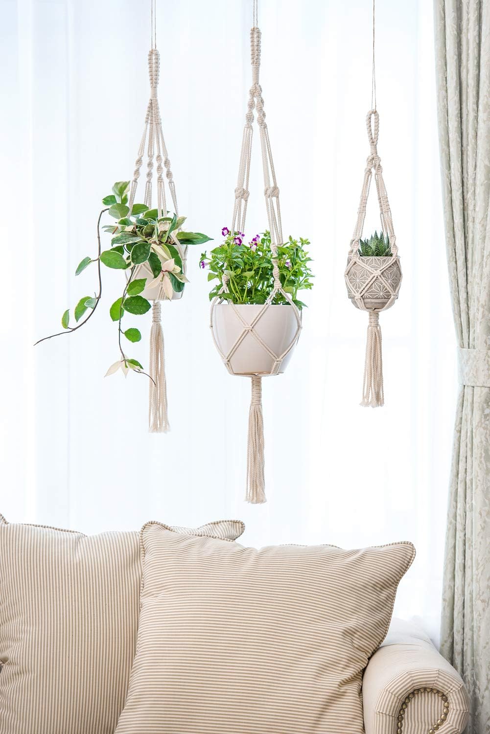 Mkono Macrame Plant Hanger Indoor Outdoor Hanging Planter Basket Cotton Rope 4 Legs 41 Inch: Garden & Outdoor